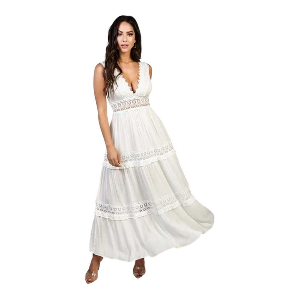 EDITE MODE Elegant White Sleeveless Maxi Dress